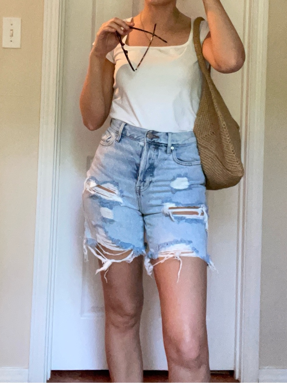 PacSun Light Blue High-Rise Distressed Denim Shorts